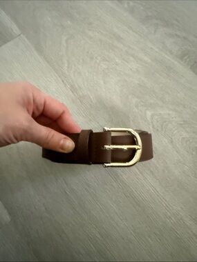H&M Brown Leather Belt with Gold Buckle